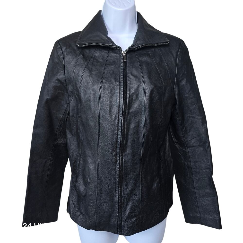 East5th 100% Genuine Black Leather Jacket Zippered Lined Pockets Women's S